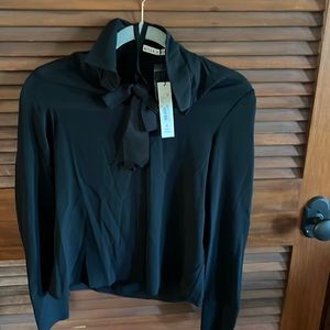 NWT Alice and Olivia black silk shirt with bow